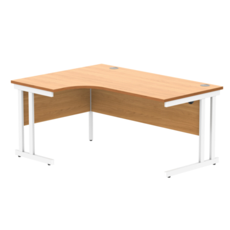 Office Left Hand Corner Desk With Steel Double Upright Cantilever Frame | 1600X1200 | Norwegian Beech/White
