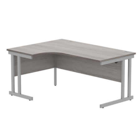 Office Left Hand Corner Desk With Steel Double Upright Cantilever Frame | 1600X1200 | Alaskan Grey Oak/Silver