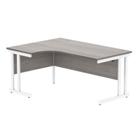 Office Left Hand Corner Desk With Steel Double Upright Cantilever Frame | 1600X1200 | Alaskan Grey Oak/White