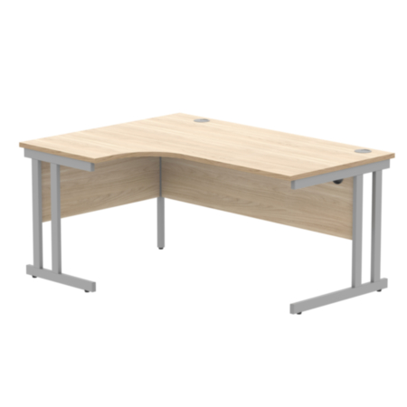 Office Left Hand Corner Desk With Steel Double Upright Cantilever Frame | 1600X1200 | Canadian Oak/Silver