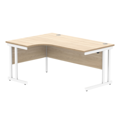 Office Left Hand Corner Desk With Steel Double Upright Cantilever Frame | 1600X1200 | Canadian Oak/White