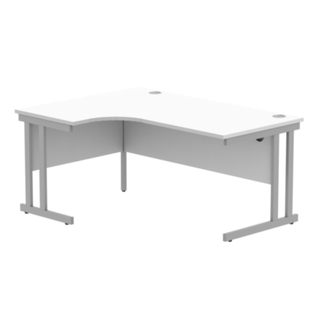 Office Left Hand Corner Desk With Steel Double Upright Cantilever Frame | 1600X1200 | Arctic White/Silver