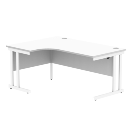 Office Left Hand Corner Desk With Steel Double Upright Cantilever Frame | 1600X1200 | Arctic White/White