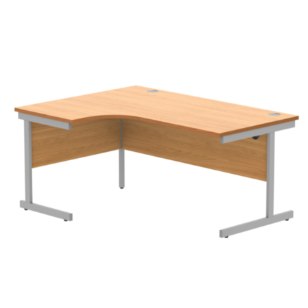 Office Left Hand Corner Desk With Steel Single Upright Cantilever Frame | 1600X1200 | Norwegian Beech/Silver