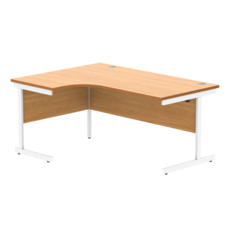 Office Left Hand Corner Desk With Steel Single Upright Cantilever Frame | 1600X1200 | Norwegian Beech/White