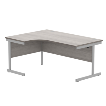 Office Left Hand Corner Desk With Steel Single Upright Cantilever Frame | 1600X1200 | Alaskan Grey Oak/Silver