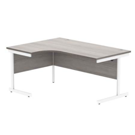 Office Left Hand Corner Desk With Steel Single Upright Cantilever Frame | 1600X1200 | Alaskan Grey Oak/White