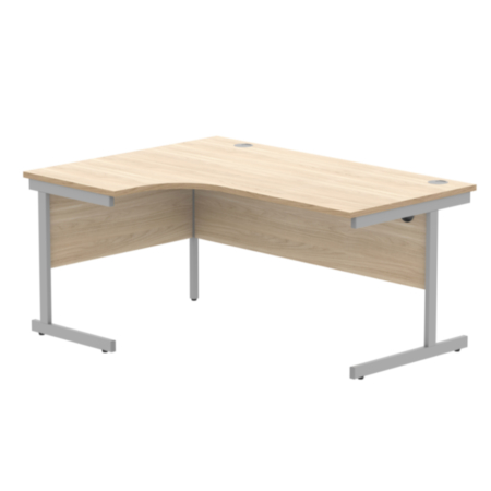 Office Left Hand Corner Desk With Steel Single Upright Cantilever Frame | 1600X1200 | Canadian Oak/Silver