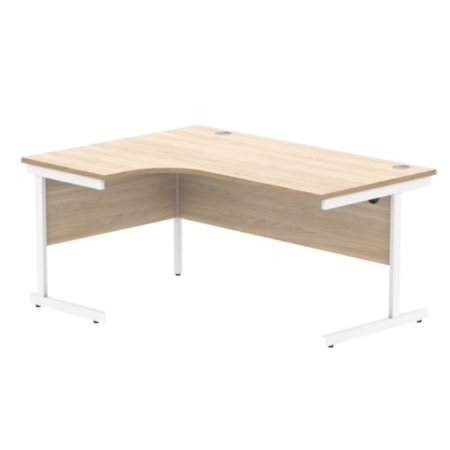 Office Left Hand Corner Desk With Steel Single Upright Cantilever Frame | 1600X1200 | Canadian Oak/White