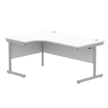 Office Left Hand Corner Desk With Steel Single Upright Cantilever Frame | 1600X1200 | Arctic White/Silver