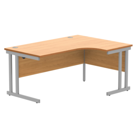 Office Right Hand Corner Desk With Steel Double Upright Cantilever Frame | 1600X1200 | Norwegian Beech/Silver
