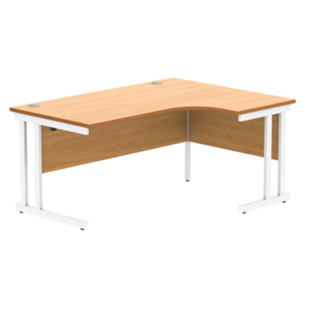 Office Right Hand Corner Desk With Steel Double Upright Cantilever Frame | 1600X1200 | Norwegian Beech/White