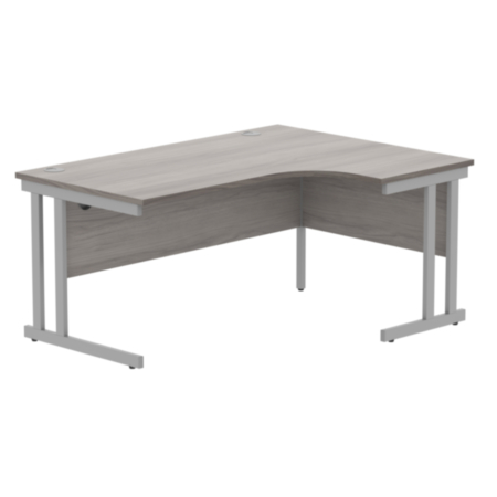 Office Right Hand Corner Desk With Steel Double Upright Cantilever Frame | 1600X1200 | Alaskan Grey Oak/Silver