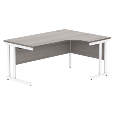 Office Right Hand Corner Desk With Steel Double Upright Cantilever Frame | 1600X1200 | Alaskan Grey Oak/White
