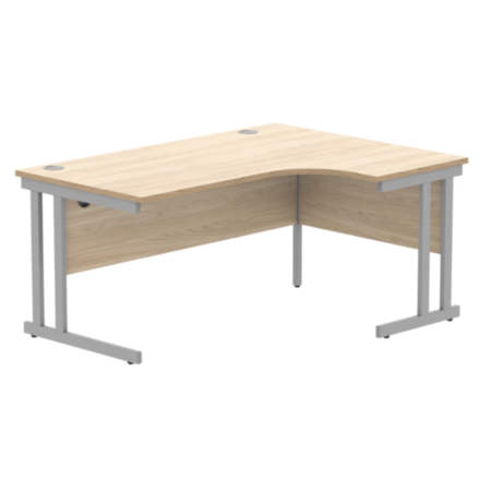 Office Right Hand Corner Desk With Steel Double Upright Cantilever Frame | 1600X1200 | Canadian Oak/Silver