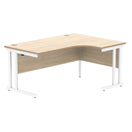 Office Right Hand Corner Desk With Steel Double Upright Cantilever Frame | 1600X1200 | Canadian Oak/White