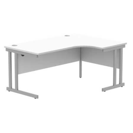 Office Right Hand Corner Desk With Steel Double Upright Cantilever Frame | 1600X1200 | Arctic White/Silver