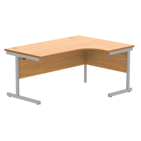 Office Right Hand Corner Desk With Steel Single Upright Cantilever Frame | 1600X1200 | Norwegian Beech/Silver