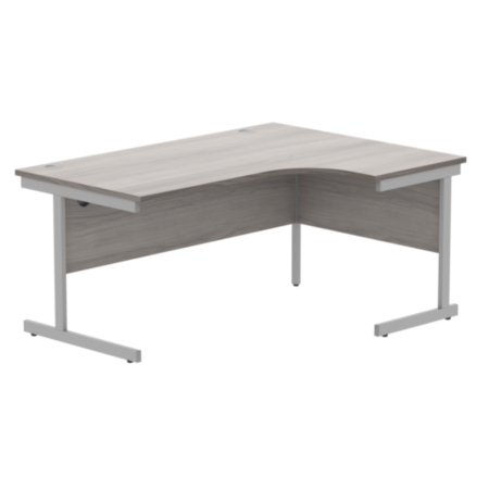 Office Right Hand Corner Desk With Steel Single Upright Cantilever Frame | 1600X1200 | Alaskan Grey Oak/Silver