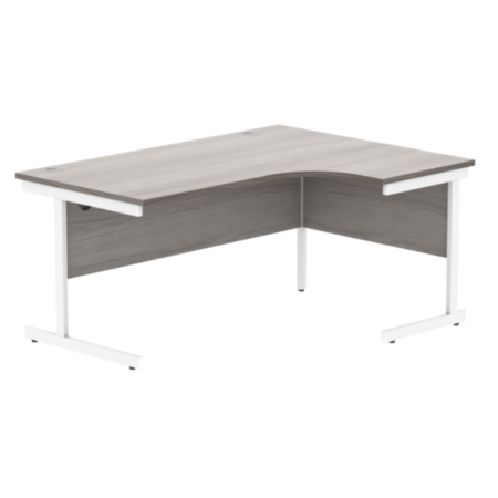 Office Right Hand Corner Desk With Steel Single Upright Cantilever Frame | 1600X1200 | Alaskan Grey Oak/White