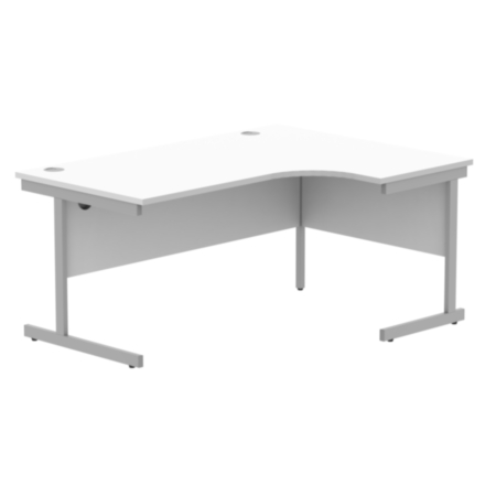 Office Right Hand Corner Desk With Steel Single Upright Cantilever Frame | 1600X1200 | Arctic White/Silver