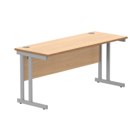 Office Rectangular Desk With Steel Double Upright Cantilever Frame | 1600X600 | Norwegian Beech/Silver