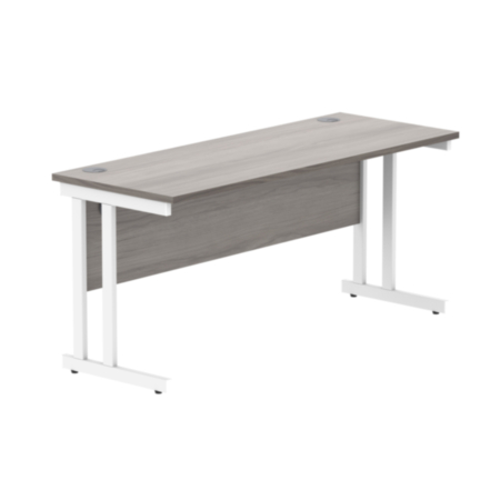 Office Rectangular Desk With Steel Double Upright Cantilever Frame | 1600X600 | Alaskan Grey Oak/White
