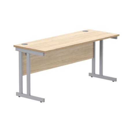 Office Rectangular Desk With Steel Double Upright Cantilever Frame | 1600X600 | Canadian Oak/Silver