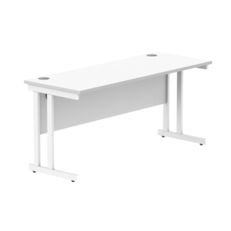 Office Rectangular Desk With Steel Double Upright Cantilever Frame | 1600X600 | Arctic White/White