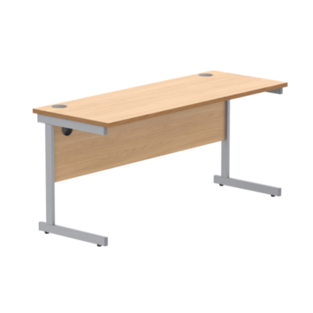 Office Rectangular Desk With Steel Single Upright Cantilever Frame | 1600X600 | Norwegian Beech/Silver