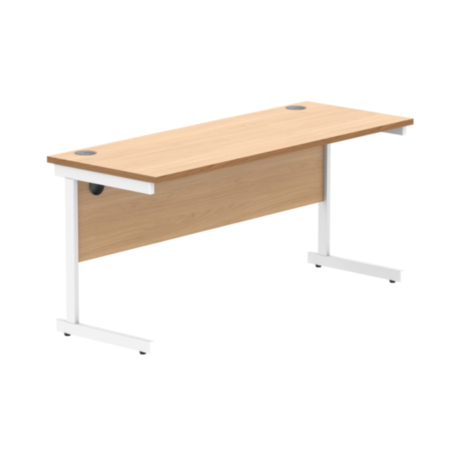Office Rectangular Desk With Steel Single Upright Cantilever Frame | 1600X600 | Norwegian Beech/White