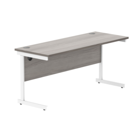 Office Rectangular Desk With Steel Single Upright Cantilever Frame | 1600X600 | Alaskan Grey Oak/White