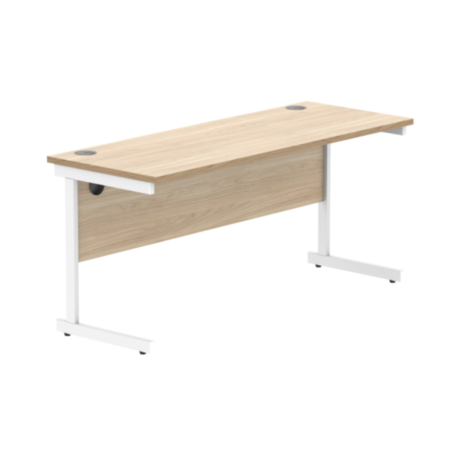 Office Rectangular Desk With Steel Single Upright Cantilever Frame | 1600X600 | Canadian Oak/White