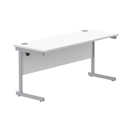 Office Rectangular Desk With Steel Single Upright Cantilever Frame | 1600X600 | Arctic White/Silver