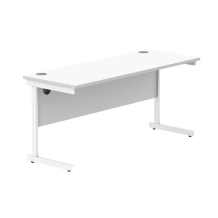 Office Rectangular Desk With Steel Single Upright Cantilever Frame | 1600X600 | Arctic White/White