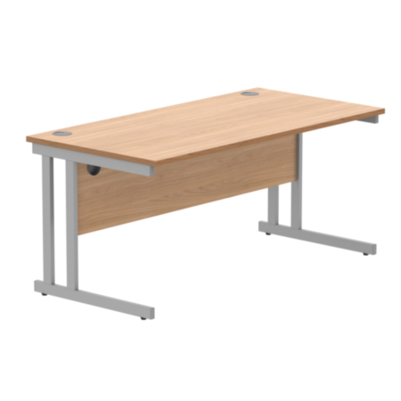 Office Rectangular Desk With Steel Double Upright Cantilever Frame | 1600X800 | Norwegian Beech/Silver