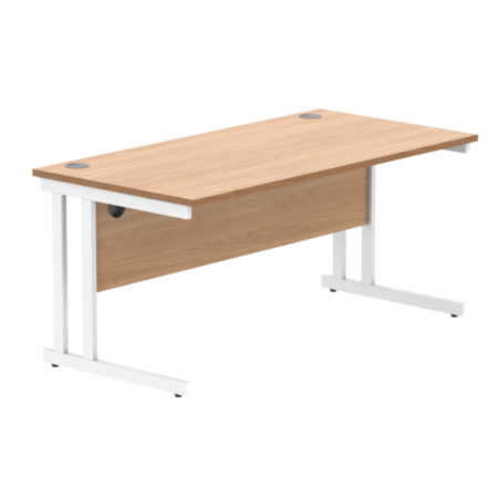 Office Rectangular Desk With Steel Double Upright Cantilever Frame | 1600X800 | Norwegian Beech/White