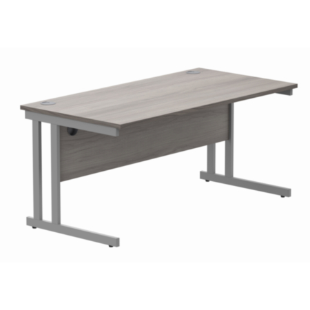 Office Rectangular Desk With Steel Double Upright Cantilever Frame | 1600X800 | Alaskan Grey Oak/Silver