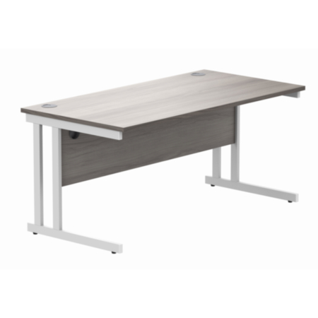 Office Rectangular Desk With Steel Double Upright Cantilever Frame | 1600X800 | Alaskan Grey Oak/White