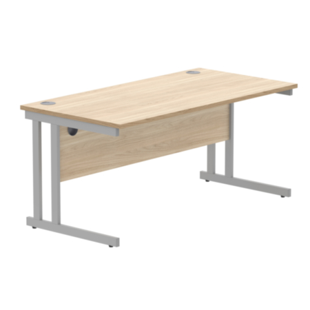 Office Rectangular Desk With Steel Double Upright Cantilever Frame | 1600X800 | Canadian Oak/Silver