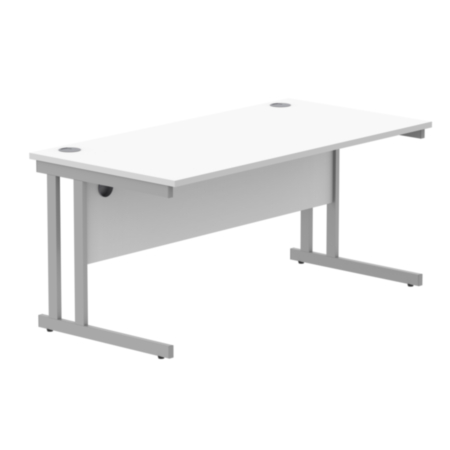 Office Rectangular Desk With Steel Double Upright Cantilever Frame | 1600X800 | Arctic White/Silver