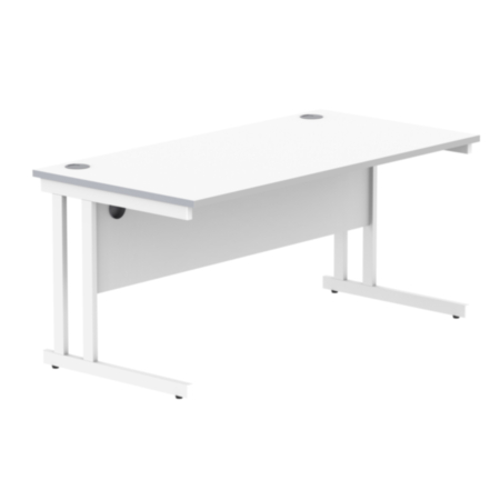 Office Rectangular Desk With Steel Double Upright Cantilever Frame | 1600X800 | Arctic White/White