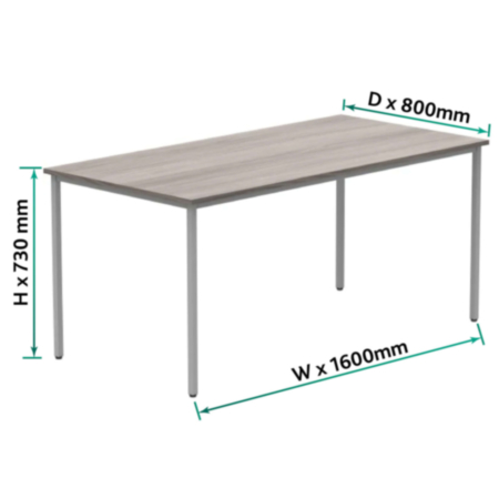 Office Rectangular Multi-Use Table | 1600X800 | Alaskan Grey Oak/Silver