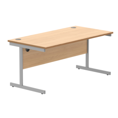 Office Rectangular Desk With Steel Single Upright Cantilever Frame | 1600X800 | Norwegian Beech/Silver