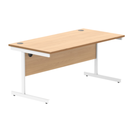 Office Rectangular Desk With Steel Single Upright Cantilever Frame | 1600X800 | Norwegian Beech/White