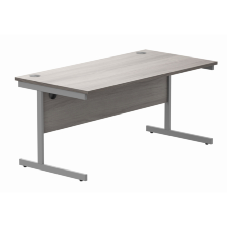 Office Rectangular Desk With Steel Single Upright Cantilever Frame | 1600X800 | Alaskan Grey Oak/Silver