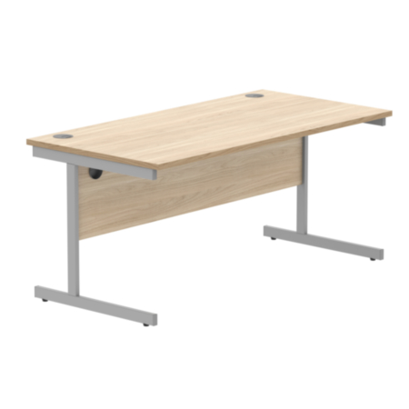 Office Rectangular Desk With Steel Single Upright Cantilever Frame | 1600X800 | Canadian Oak/Silver