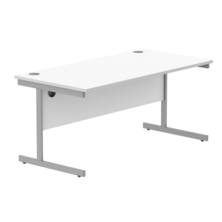Office Rectangular Desk With Steel Single Upright Cantilever Frame | 1600X800 | Arctic White/Silver
