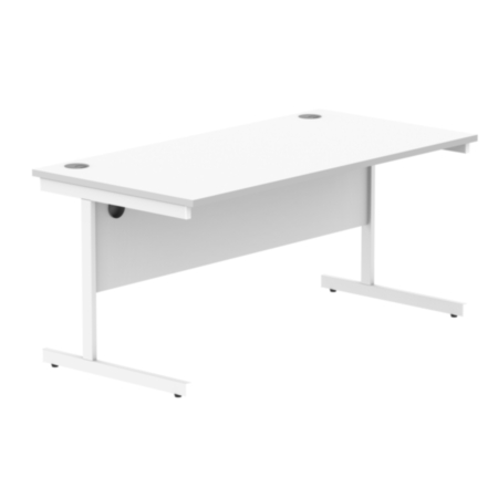 Office Rectangular Desk With Steel Single Upright Cantilever Frame | 1600X800 | Arctic White/White