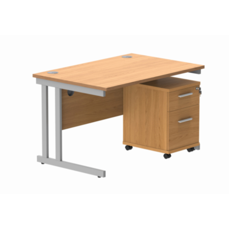 Du Rectangle Desk+2 Drawer Mobile Under Desk Ped-1280-Norwegian Beech/Silver
